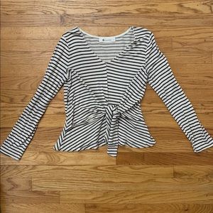 Striped tie-front peplum top